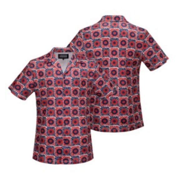 Section 119 Phish Mesh Button Down Navy & Red, Size Medium - Picture 3 of 8